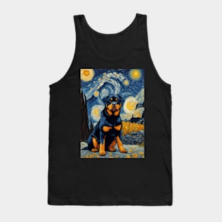 Rottweiler Dog Breed in a Van Gogh Starry Night Art Style Tank Top